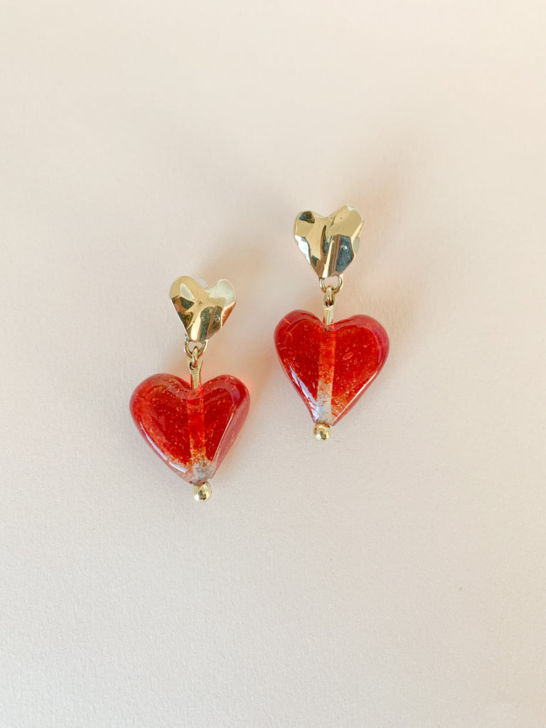 Recycled Glass Heart Earrings